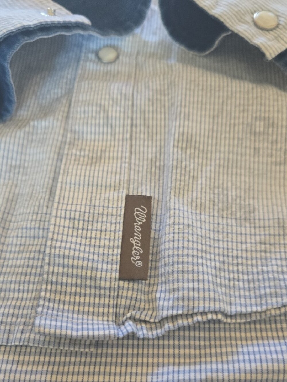Wrangler Light Blue Check Button-Down Shirt with Dark Blue Accents - Picture 6 of 15